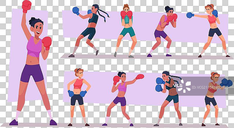 女性拳击手戴着手套进行拳击图片素材