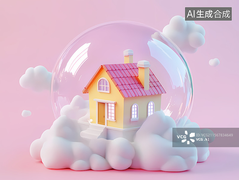 【AI数字艺术】泡泡中的小房子图片素材