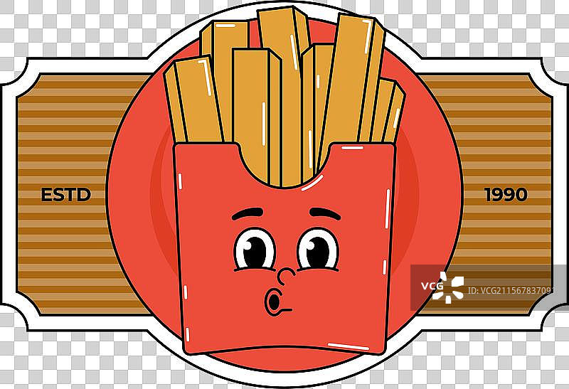 复古时尚的卡通角色快餐标签图片素材