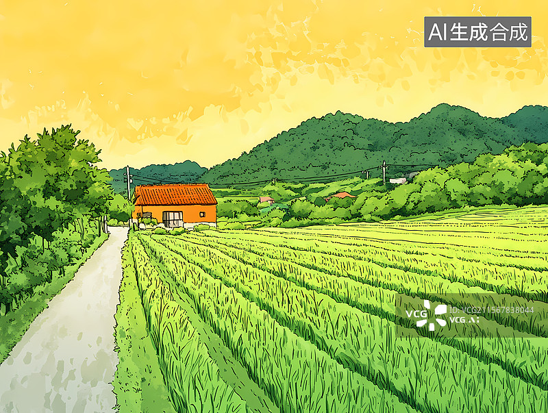 【AI数字艺术】宁静的乡村晨景图片素材