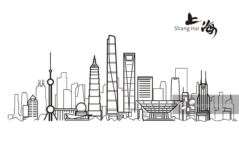 中国上海城市地标建筑矢量插画图片素材