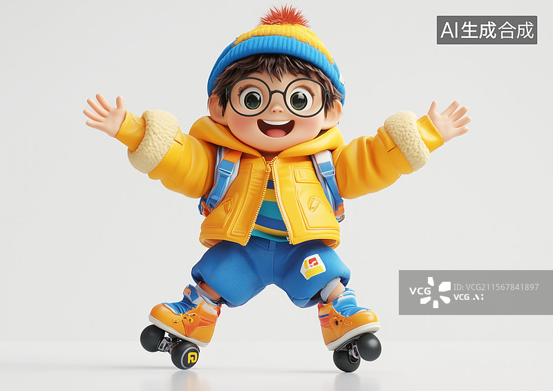 【AI数字艺术】一个穿旱冰鞋的卡通男生图片素材