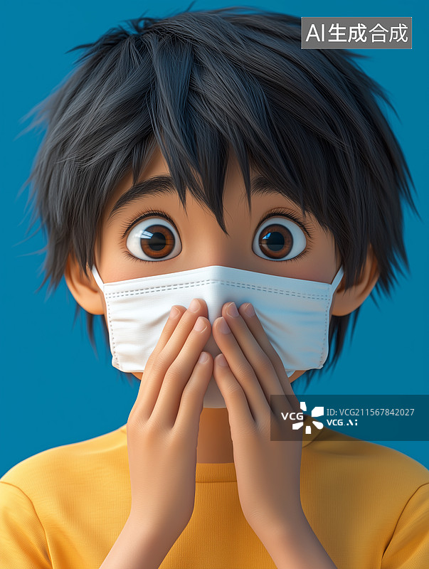 【AI数字艺术】一个感冒发烧的小男生图片素材