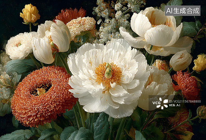 【AI数字艺术】白色、花卉、复古图片素材