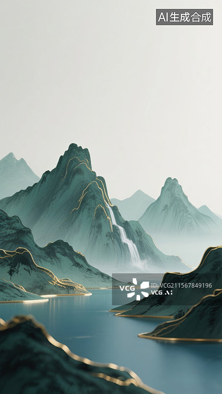 【AI数字艺术】山川湖水景观图片素材