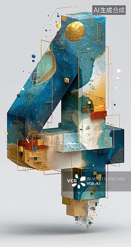 【AI数字艺术】数字4，4，字体4图片素材