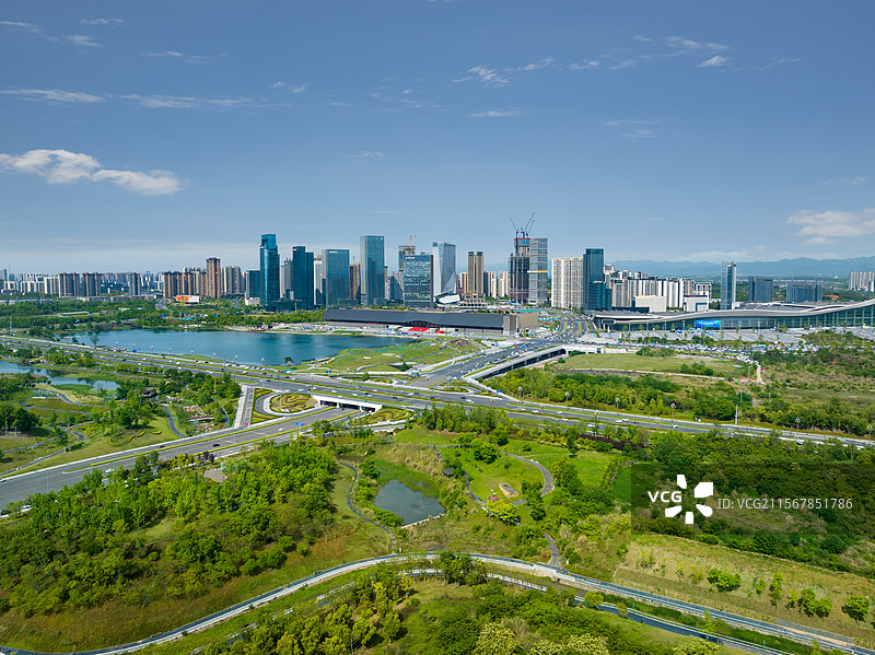 成都天府公园与天府国际会议中心全景航拍图图片素材