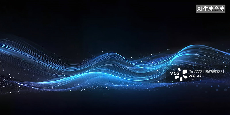 【AI数字艺术】蓝色流动光线与粒子的未来感科技抽象梦幻画面图片素材