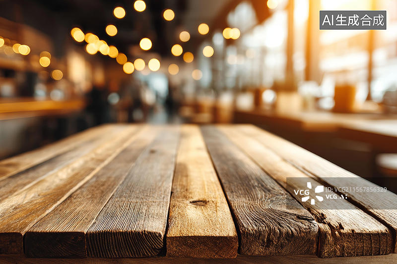 【AI数字艺术】咖啡馆木质桌面的场景图片素材