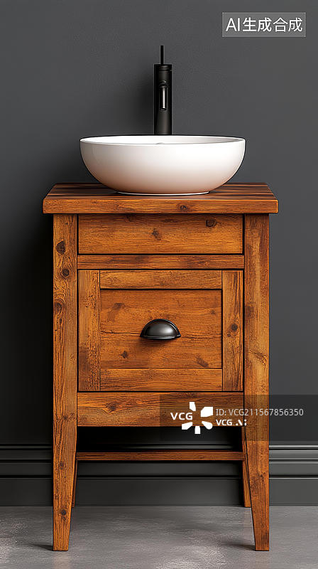 【AI数字艺术】原木风浴室洗手台组合图片素材