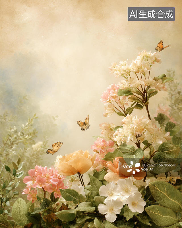 【AI数字艺术】唯美复古花卉花园艺术图图片素材