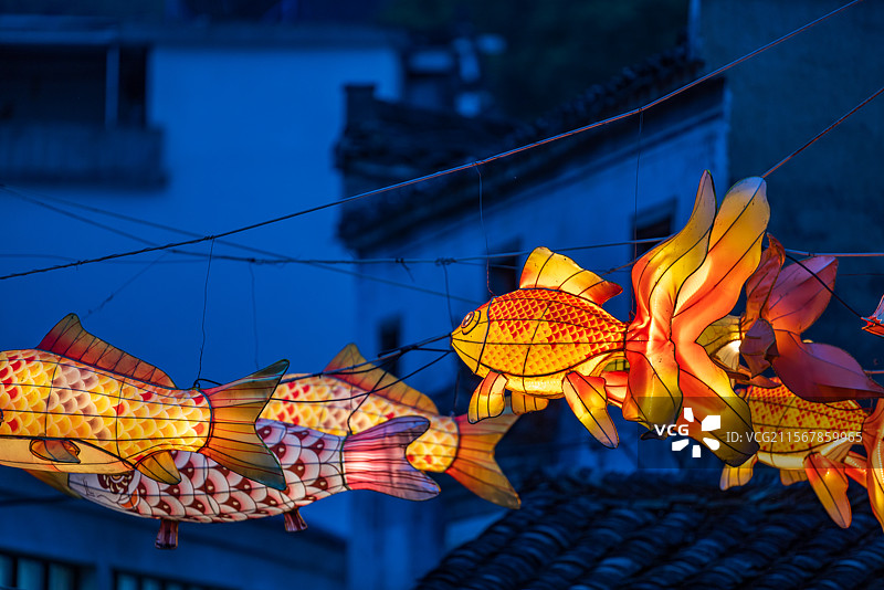 安徽省黄山市歙县瞻淇古村落非物质文化遗产鱼灯表演图片素材