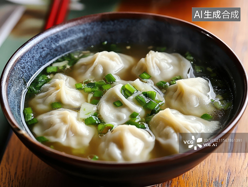 【AI数字艺术】一碗热腾腾的饺子汤图片素材