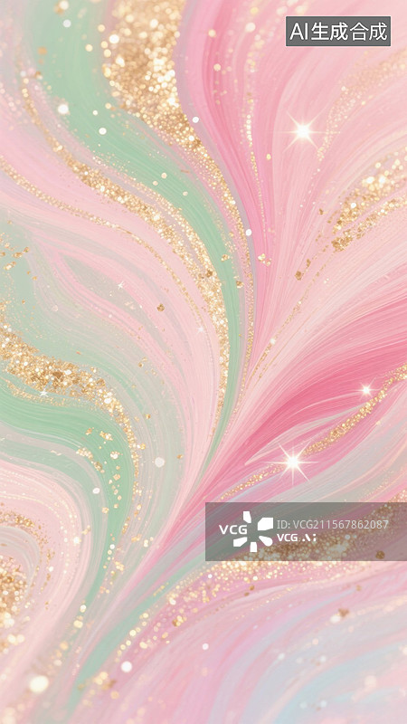 【AI数字艺术】粉绿金色抽象大理石纹理图片素材