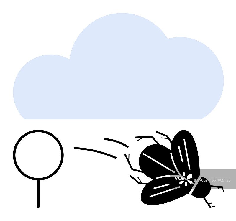 在阴云下，苍蝇飞行时被拍打器瞄准图片素材