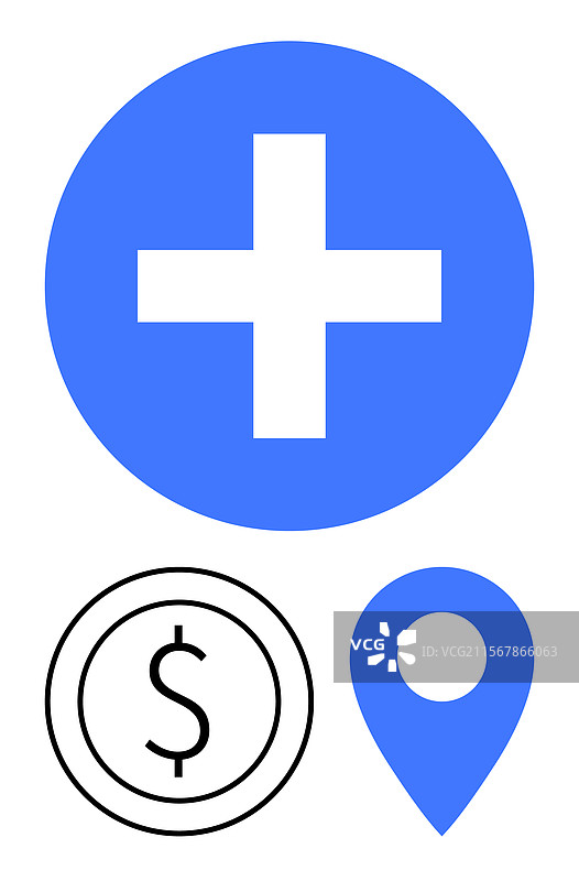 蓝色医疗十字符号与美元图标图片素材