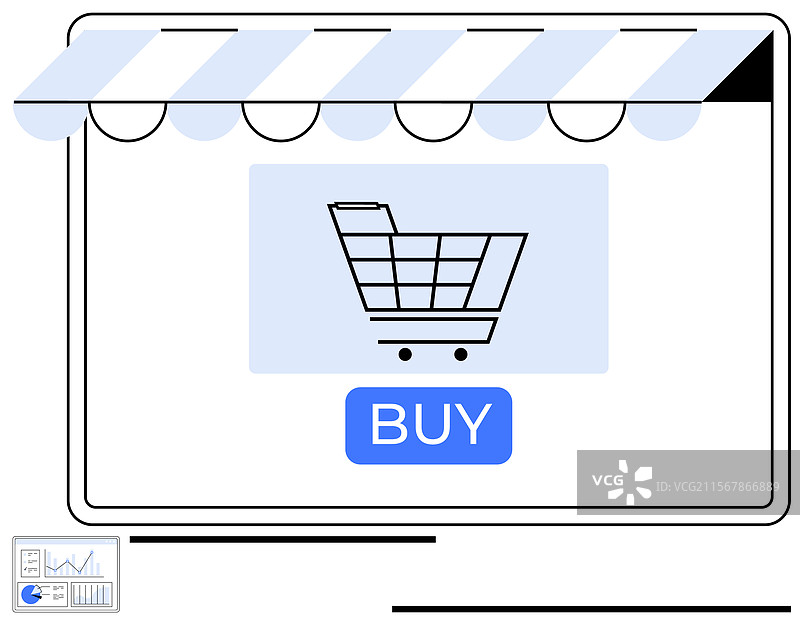 在线购物概念，带有购物车和购买按钮图片素材
