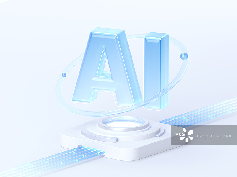 AI科技蓝白人工智能场景海报背景3D渲染图片素材