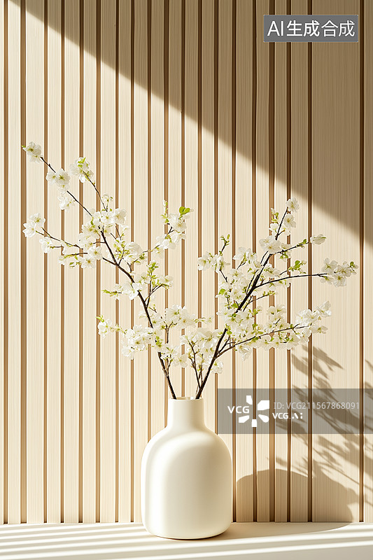 【AI数字艺术】白色花瓶里的枝条图片素材
