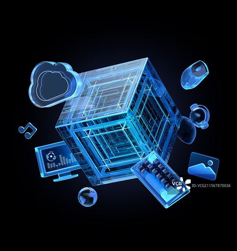 深色蓝黑科技感魔方立方体元素堆3D场景图片素材