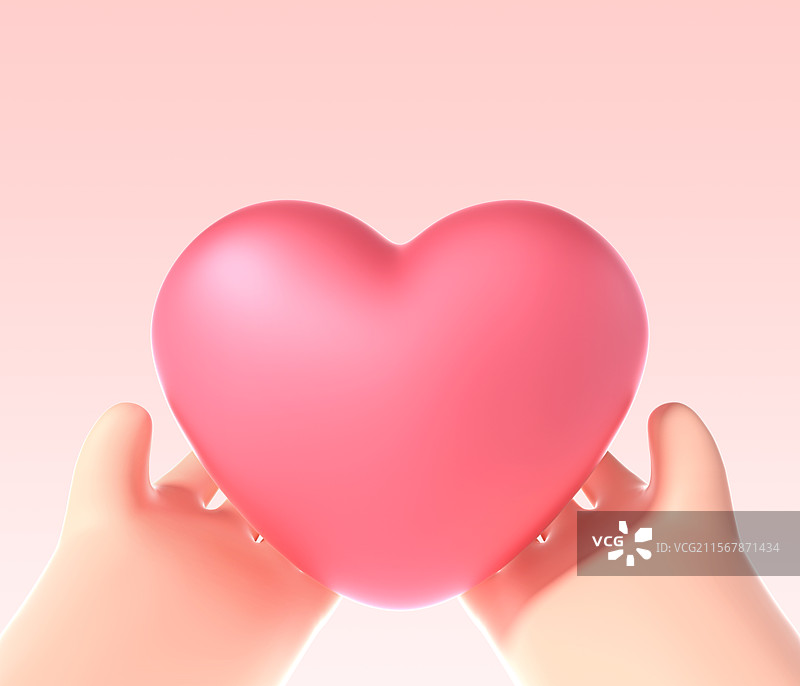 情人节双手捧着爱心3D场景粉色背景图片素材