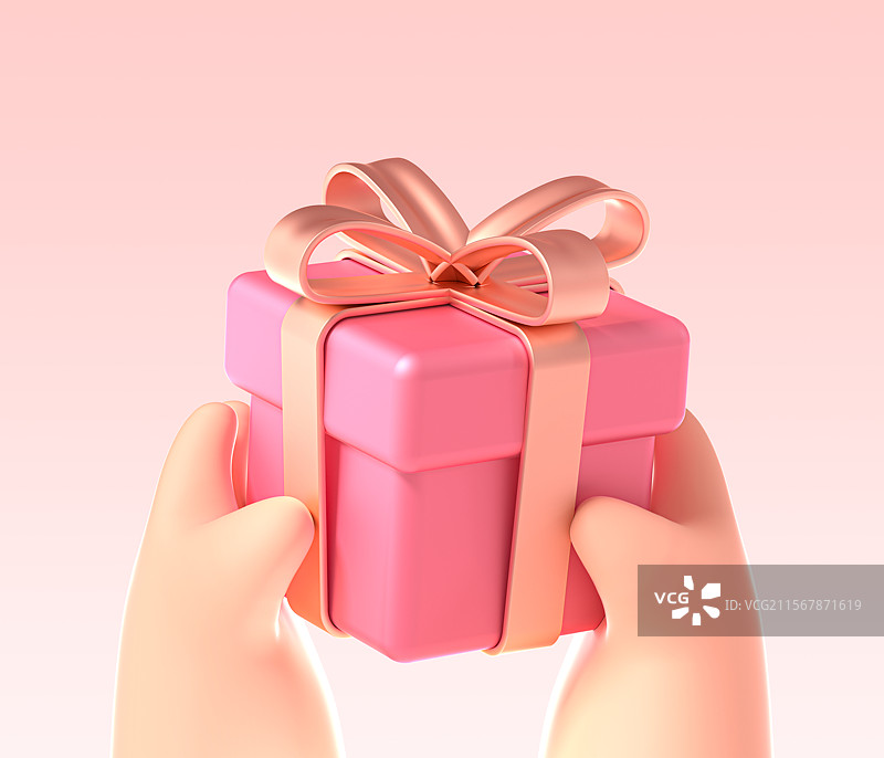 情人节双手拿着礼盒3D场景粉色背景图片素材