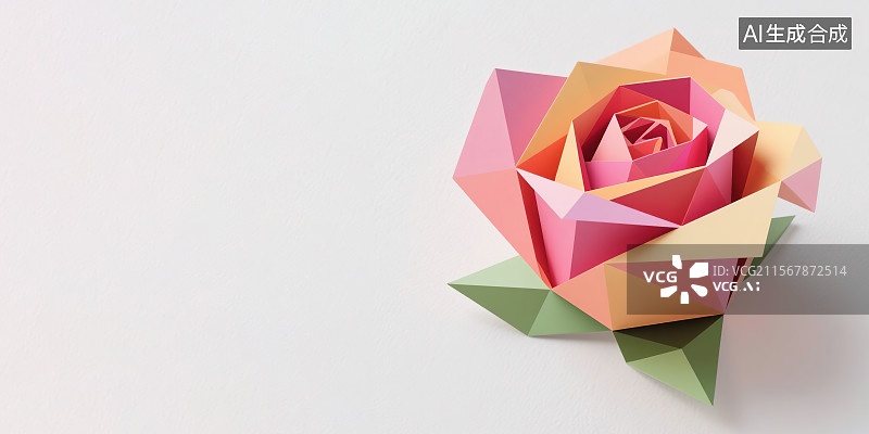 【AI数字艺术】七夕节520521网络情人节素材创意折纸风格立体几何图形抽象概括设计清新柔和简约大气高级感手工艺作品图片素材