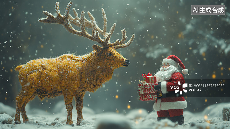 【AI数字艺术】圣诞老人与驯鹿在雪中图片素材