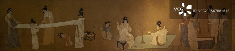 河南省洛阳博物馆“河洛文明展”：《捣练图》（唐代张萱作宋徽宗赵佶摹本）图片素材