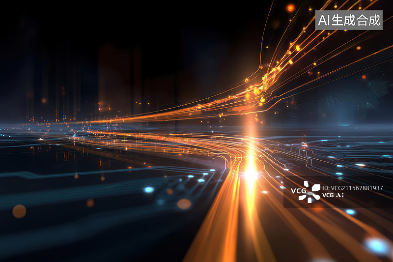 【AI数字艺术】科技蓝光粒子流线未来感背景图片素材