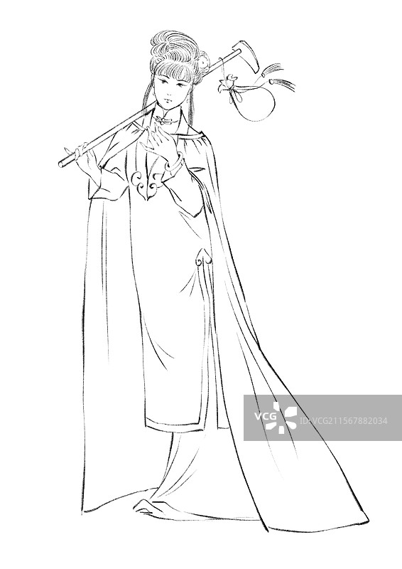 红楼梦人物线稿元素，林黛玉葬花。图片素材