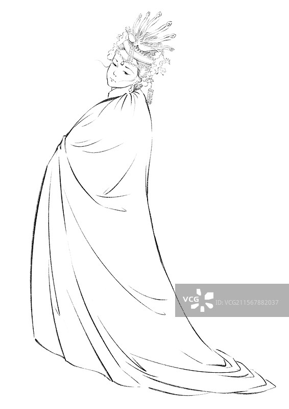 红楼梦人物线稿元素，贾探春。图片素材