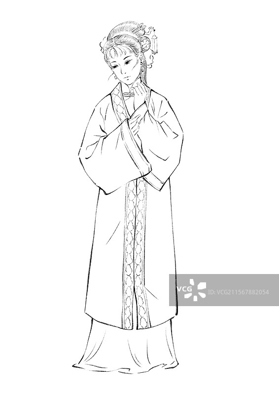 红楼梦人物线稿元素，贾迎春。图片素材