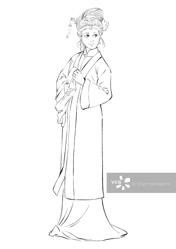 红楼梦人物线稿元素，李纨。图片素材