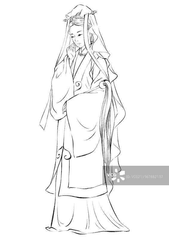 红楼梦人物线稿元素，妙玉。图片素材