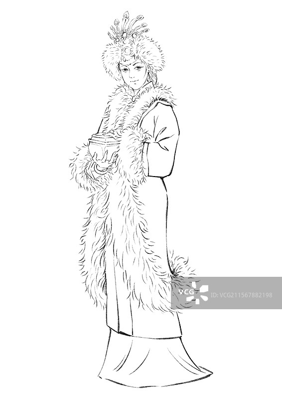 红楼梦人物线稿元素，王熙凤。图片素材