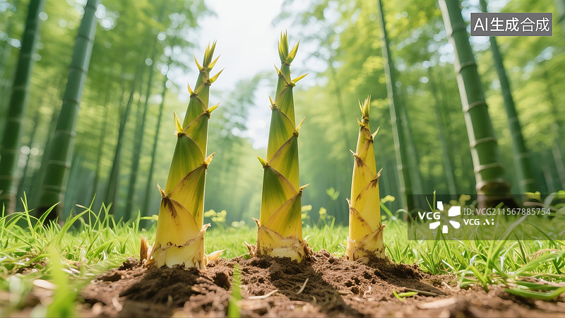 【AI数字艺术】竹笋破土而出特写图片素材