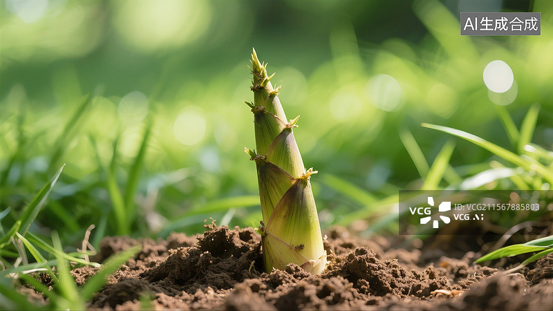 【AI数字艺术】竹笋破土而出特写图片素材