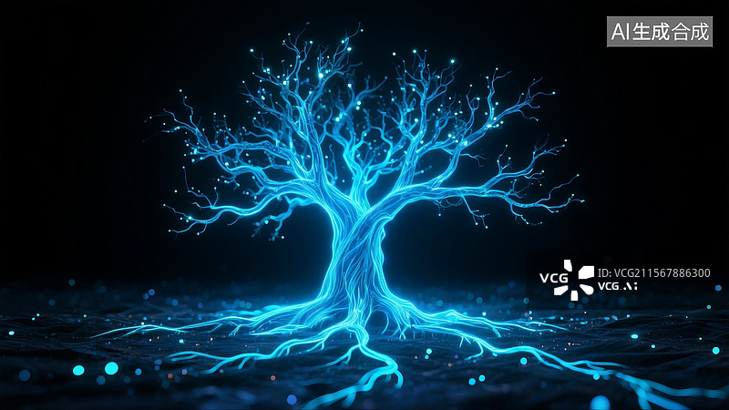【AI数字艺术】科技光线抽象树形图片素材