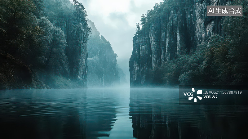 【AI数字艺术】雾霭山水生态保护区风光图片素材