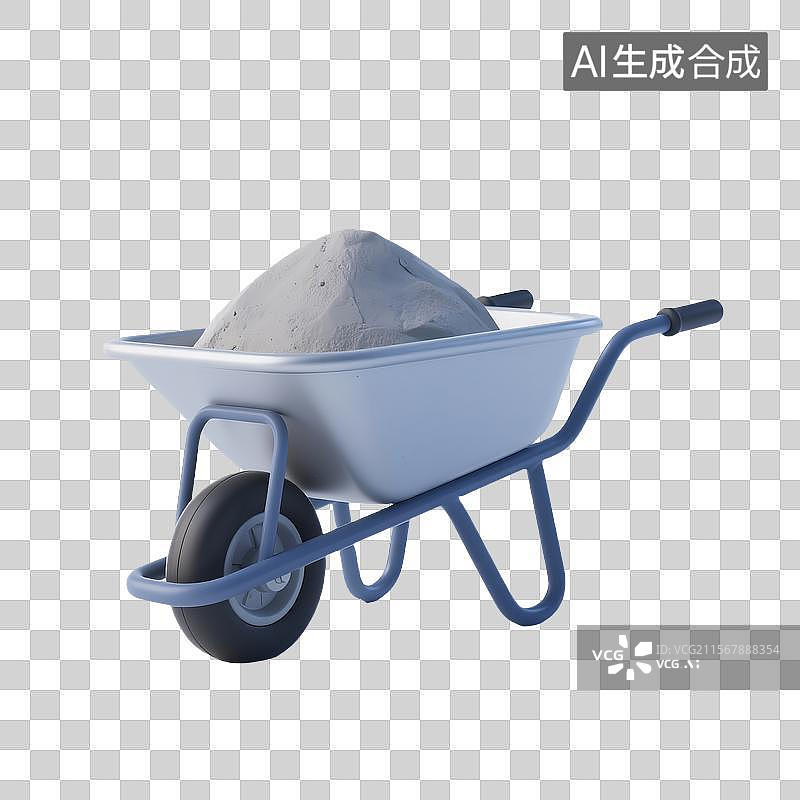 【AI数字艺术】卡通风格独轮车推水泥3D插图图片素材