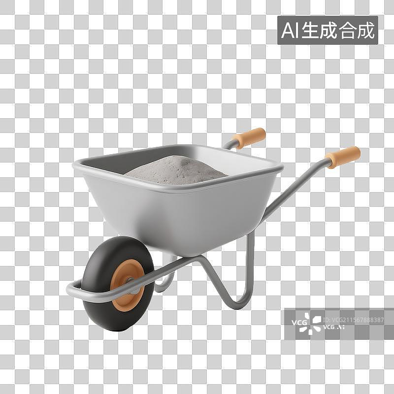【AI数字艺术】卡通风格独轮车推水泥3D插图图片素材