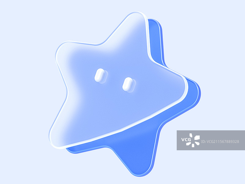 蓝白色星星收藏透明磨砂玻璃B端3D图标图片素材