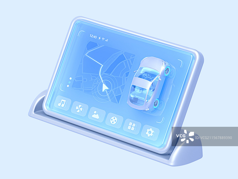 科技蓝白中控屏车机屏幕导航3D智能图标图片素材