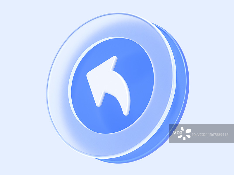 蓝白色撤销上一步透明磨砂玻璃B端3D图标图片素材