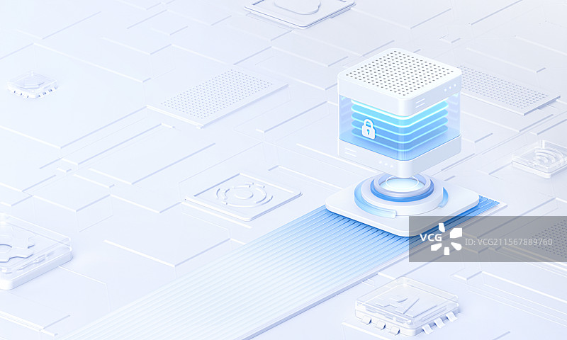科技蓝白密码箱子保护浅色智能概念场景3D图片素材