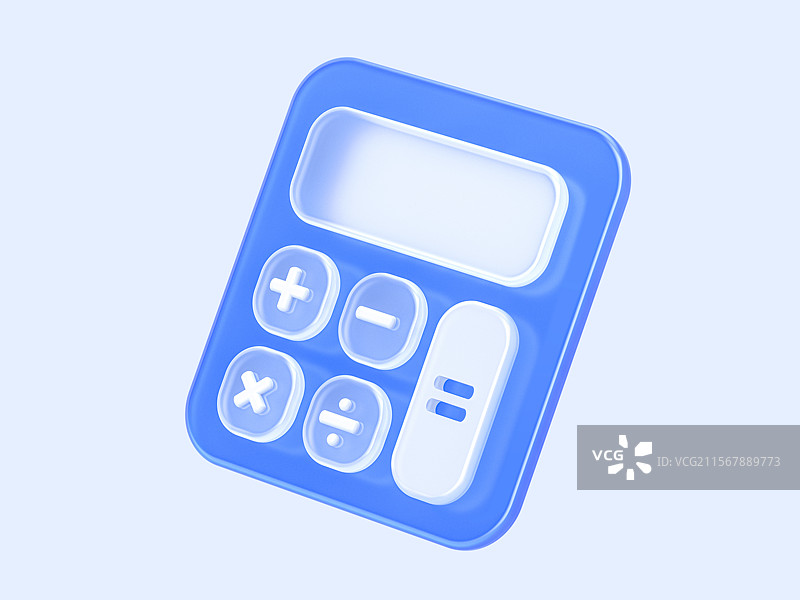 蓝白色数学计算器透明磨砂玻璃B端3D图标图片素材