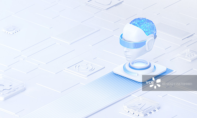 科技蓝白人工智能大脑神经浅色智能场景3D图片素材