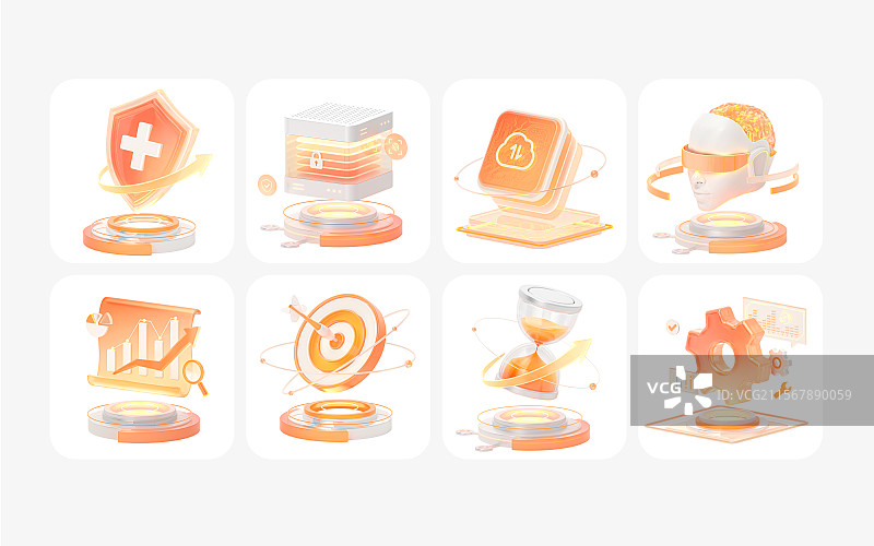 橙色科技智能B端金融物联网络图标合集图片素材