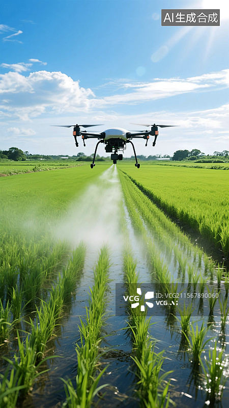 【AI数字艺术】农民用无人机喷药防治小麦病虫害图片素材